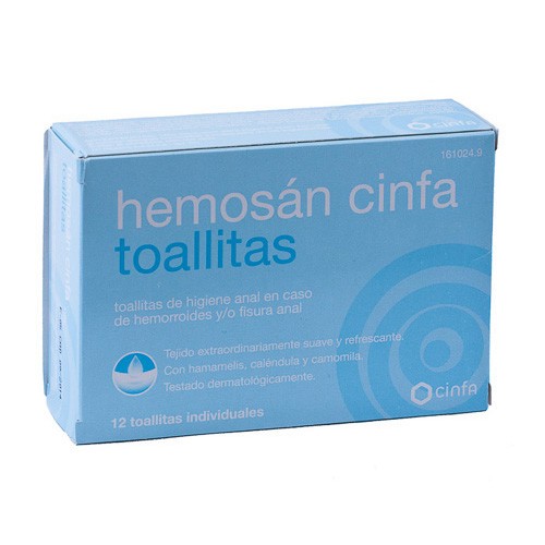 Imagen de HEMOSAN CINFA HEMORROIDES 12 TOALLITAS