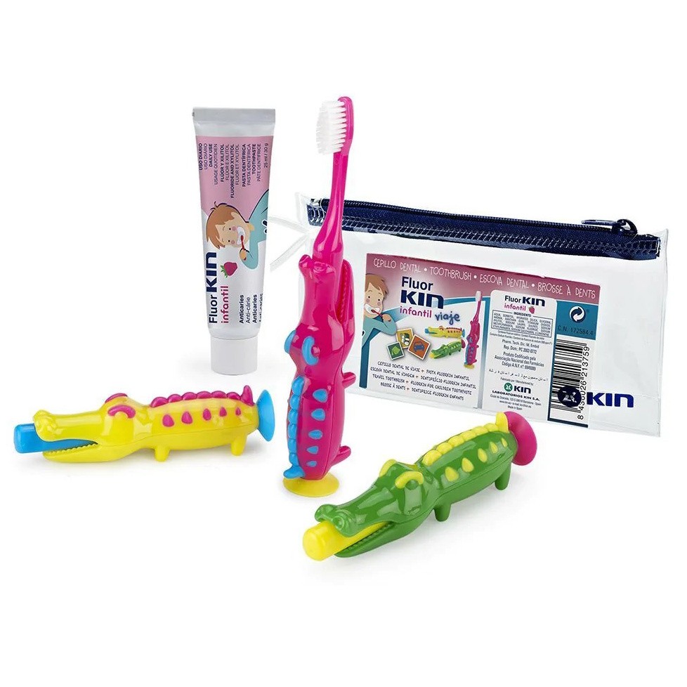 Imagen de Kin Cepillo de viaje cocodrilo + Pasta dental infantil 1u + 25ml