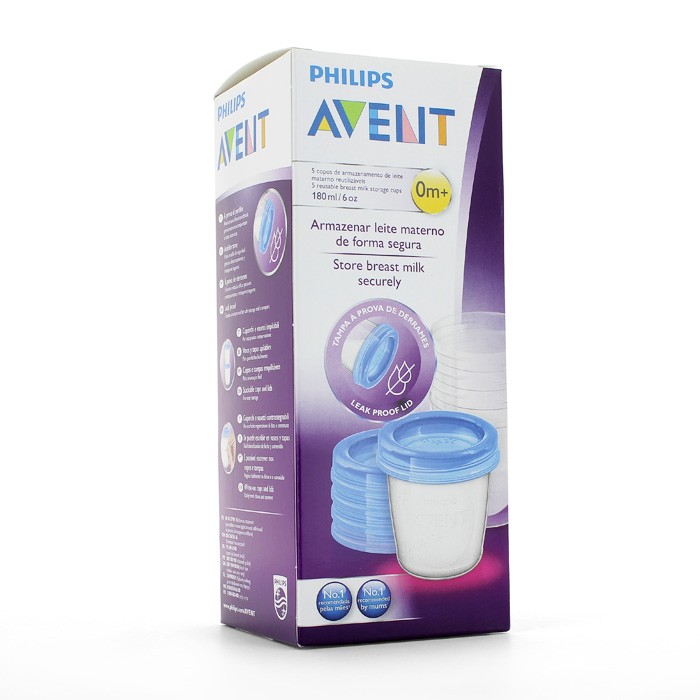 Imagen de AVENT RECIPIENT LECHE 5 VASOS+TAPA 180ML
