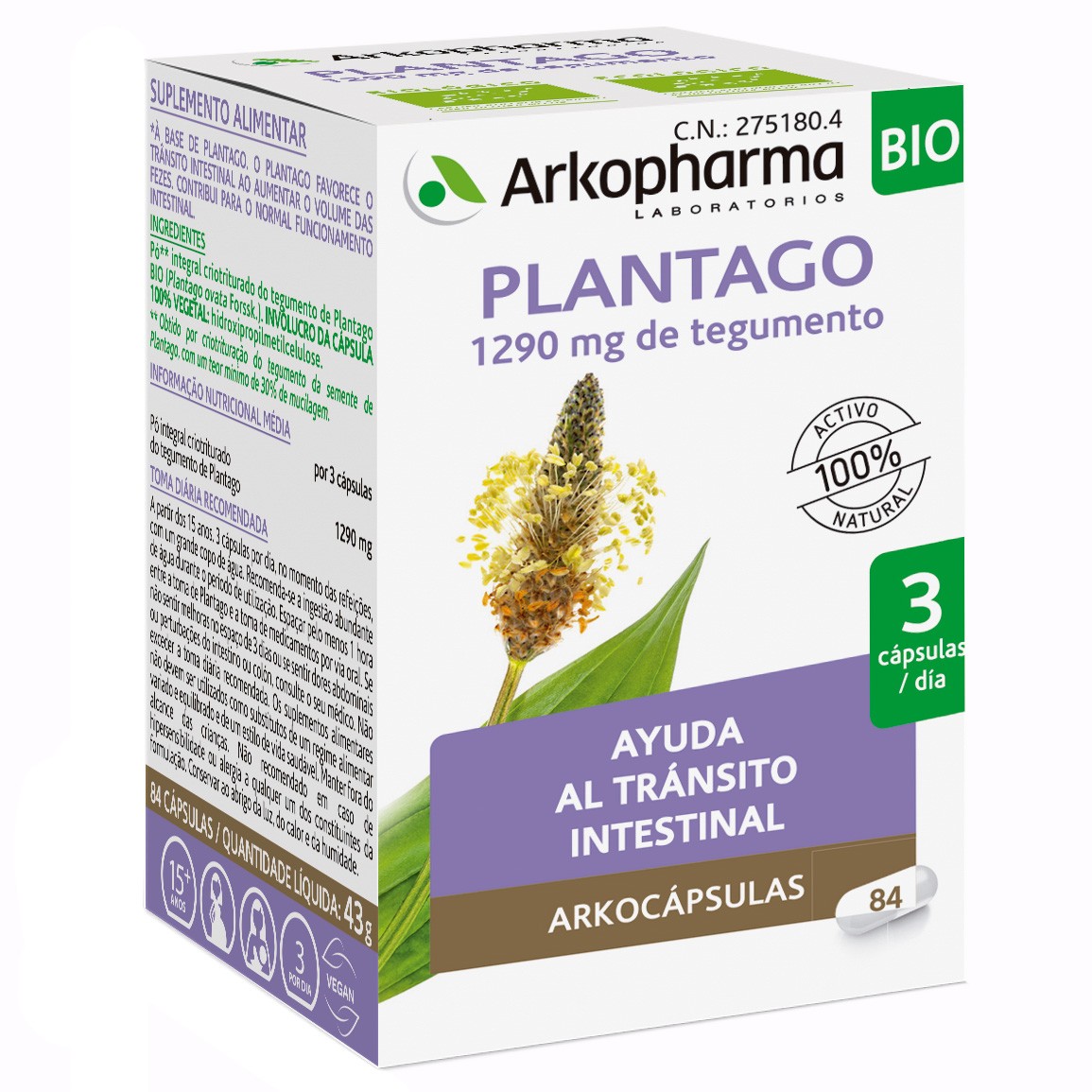 Imagen de Arkopharma Arkocápsulas plantago bio 84 cápsulas